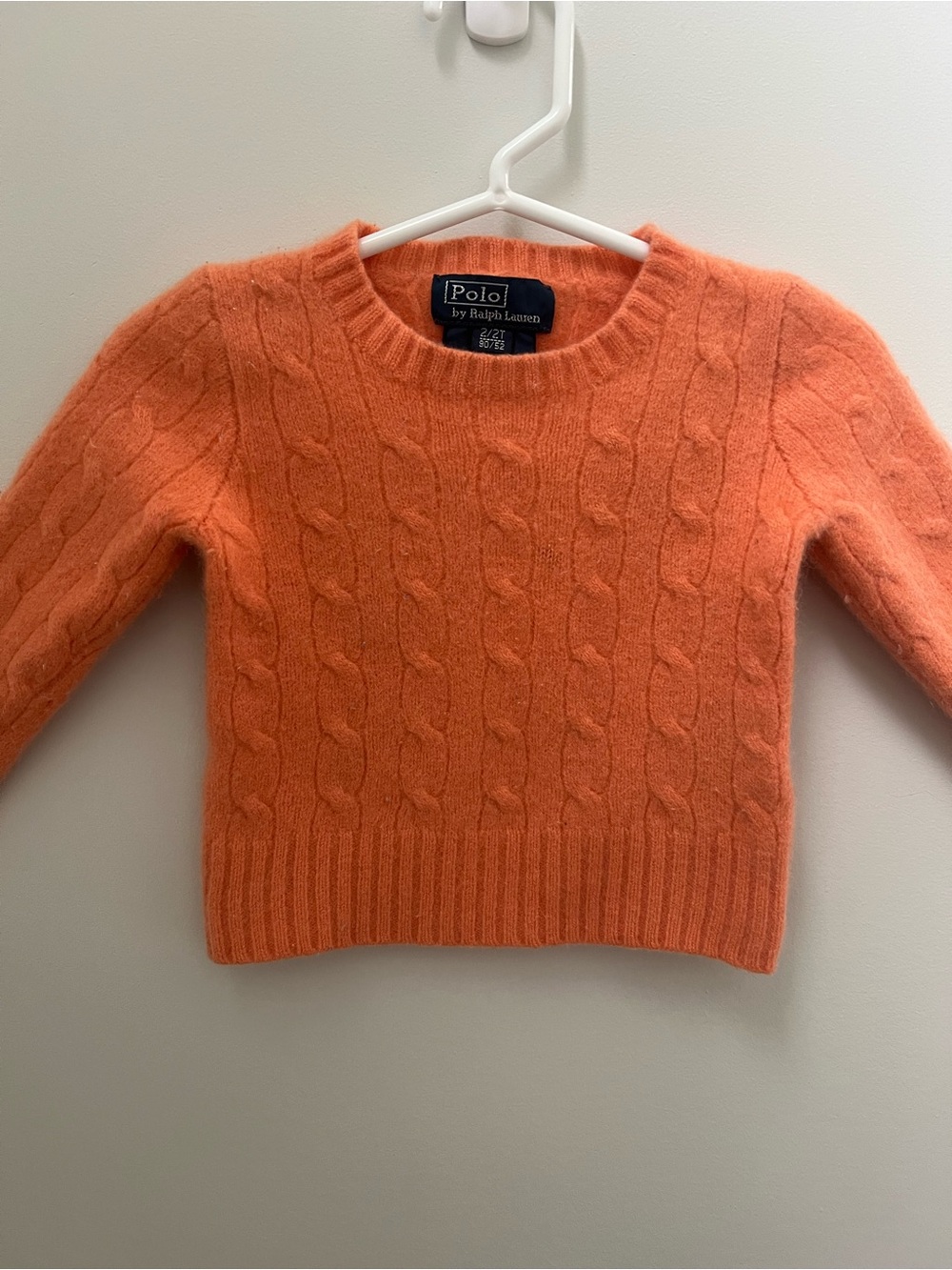 Polo Ralph Lauren 6-12M soft 100% cashmere Orange Cable-Knit Crewneck Sweater